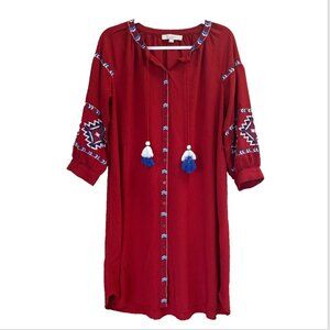 Ann Taylor Loft Embroidered Boho Dress Womens 8-10 Red Western